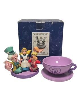 Disney Alice In Wonderland Mad Tea Party Paper Clip Holder Figurine Box Vintage